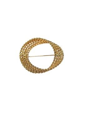 Vintage Signed Monet Gold Tone Twisted  Circle Brooch Pin